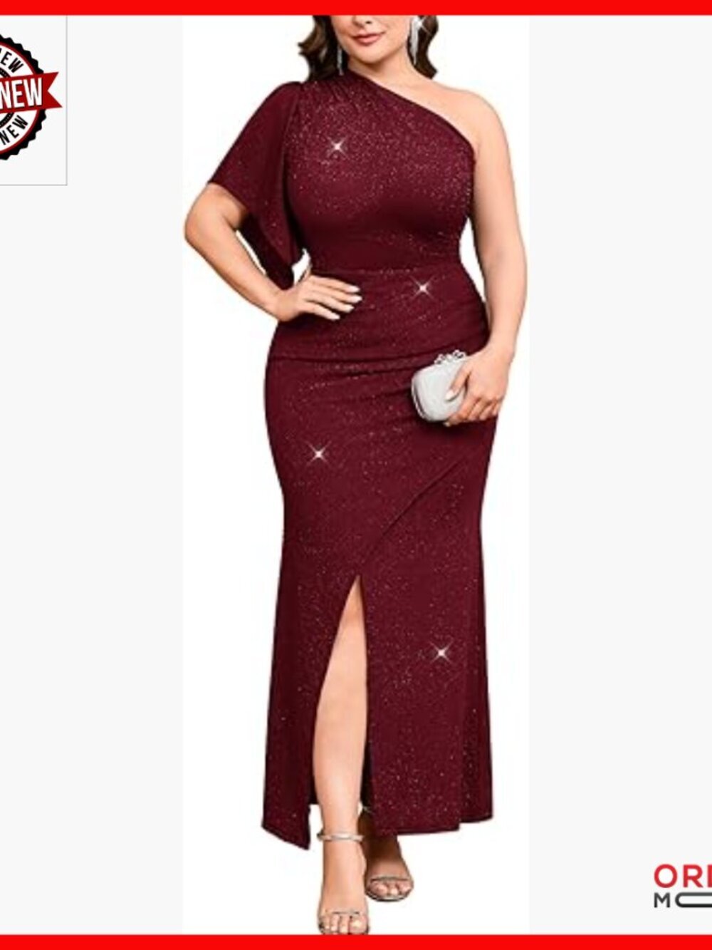 Plus Size One Shoulder Sparkly Maxi Dress Ruched Bodycon Formal Gown